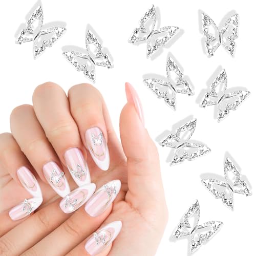 100 Stück Schmetterling Nail Charms Silber 3D Schmetterling Nagel Charms Y2K Legierung Strass Nail Art Deko Schmetterling Nail Art Zubehör von DIVINA VITAE