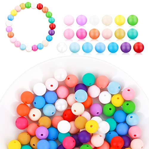 100 Stück Silikonperlen Runde Bunte Perlen 12 mm Lose Silikonperlen Verschiedene Bastelperlen für die DIY Herstellung von Halsketten Armbändern Bulk Zuhause Party Urlaub Dekoration von DIVINA VITAE