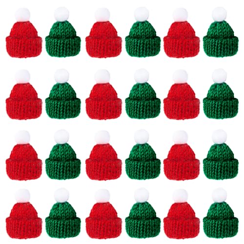 24 Stück Mini Weihnachtsmützen Puppen Hut, Weihnachtshut Weihnachten Strickmütze, Mini Santa Hüte Für Basteln Flaschendekoration Christbaumschmuck DIY Handwerk (Rot Und Grün) von DIVINA VITAE