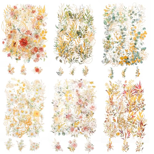 240 Stück Scrapbook Stickers Transparente PET Blumen Sticker Retro Wasserfest Dekorative Aufkleber für DIY Fotoalbum Tagebuch Notizbuch Scrapbooking Zubehör von DIVINA VITAE