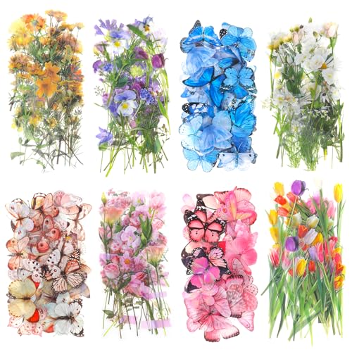 320 Stück Scrapbook Stickers Schmetterlings Blumen Transparente PET Stickers Retro Blumen Wasserdichte Dekorative Aufkleber für DIY Fotoalbum Tagebuch Notizbuch Scrapbooking Zubehör von DIVINA VITAE