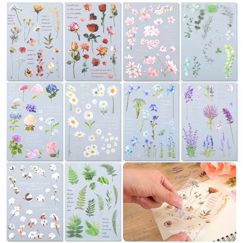 320 Stück Scrapbook Stickers Transparente PET Blumen Sticker Retro Wasserfest Dekorative Aufkleber für DIY Fotoalbum Tagebuch Notizbuch Scrapbooking Zubehör von DIVINA VITAE