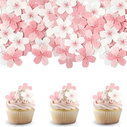 60 Stück Blüten Sakura Blumen Cupcake Aufsätze Blumen Blumen für torte Kuchenaufsätze für Geburtstagsfeiern Lebensmittel Dekorationszubehör von DIVINA VITAE