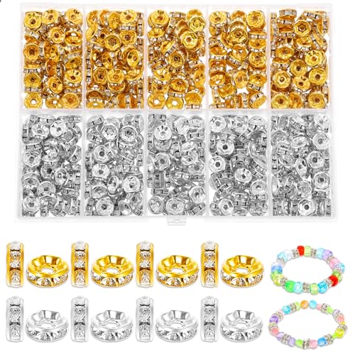 600 Stück Strass Perlen Für Armbänder 8mm Zwischen Perlen Zum Auffädeln Clay Beads Rondell-Abstandsperlen In Silber Und Gold Zur Schmuckherstellung Abstandsperlen Für Diy Schmuck Halsketten von DIVINA VITAE