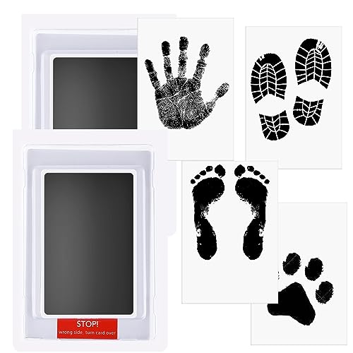 DIVINA VITAE 2 Stück Baby Handabdruck Und Fußabdruck Set Mit 4 Druckkarten Pfotenabdruck Set Hund&Katze Abdruckset Baby Tintenlos Baby Fussabdruck Set Für Familienandenken Geburtsgeschenk (Schwarz) von DIVINA VITAE