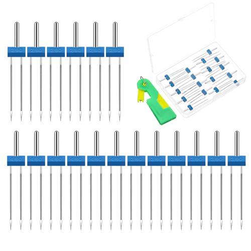DIVINA VITAE Zwillingsnadel Jersey Nadeln Set 18 Stück Zwillings Nadeln Für Nähmaschine Und 1 Stück Nadeleinfädler Mit Kunststoffbox Doppelte Stifte Nähmaschinennadeln Für Haushalt Nähmaschine von DIVINA VITAE