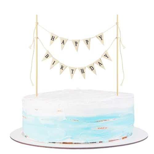 Geburtstagsdeko Kuchen Banner Happy Birthday Girlande Banner Personalisierte Wimpelketten Geburtstags Wimpeldekoration Geburtstag Vintage Leinen Banner Geeignet für Geburtstagsparty Deko Zubehör von DIVINA VITAE