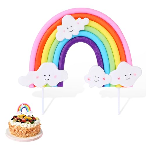 Regenbogen Tortendeko Niedliche Regenbogenwolken Torten Deko Kinder Polymer Ton Regenbogenwolken Cake Topper Geburtstag für Mädchen und Jungen Geburtstagsfeier Kuchen Deko Zubehör von DIVINA VITAE