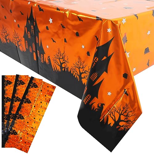 Tischdecke Halloween Deko, 3 Stück 137 x 182 cm Schwarzes Schloss Party Tischtuch, Halloween Deko, Rechteckige Tischdecke Abwaschbar Halloween Tischdecke wasserdichte Tischtuch von DIVINA VITAE