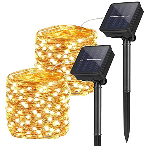 2 Stück Solar Lichterkette Außen, 10M 100 LEDs Aussen Lichterkette Kupferdraht Solarlichterkette, Wasserdicht Auto-ON-OFF Garten Lichterkette für Weihnachten Partys Hochzeiten Dekoration, Warmweiß von DIWUJI