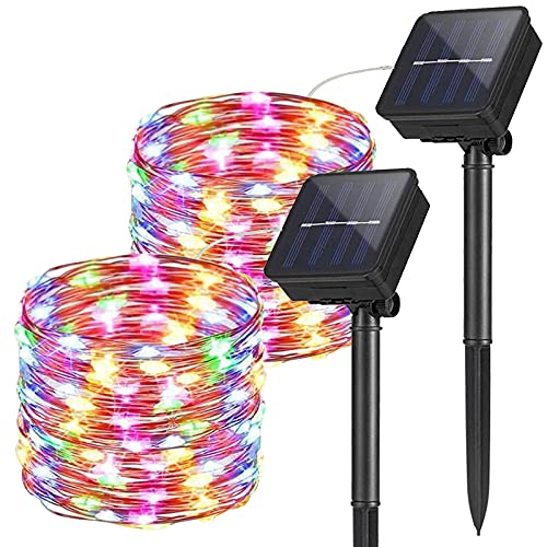 2 Stück Solar Lichterkette Außen, 10M 100 LEDs Aussen Lichterkette Kupferdraht Solarlichterkette, Wasserdicht Auto-ON-OFF Garten Lichterkette für Weihnachten Partys Hochzeiten Dekoration, Bunten von DIWUJI