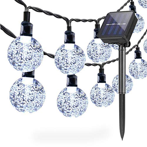 DIWUJI Solar Lichterketten Draussen Garten, 6,5 m 30 LED Wasserdicht Lichterketten Globus Kristallkugel Dekor Festival Bunt Licht für Party Hochzeit Terrasse Weihnachten Dekoration (Kaltes Weiß) von DIWUJI