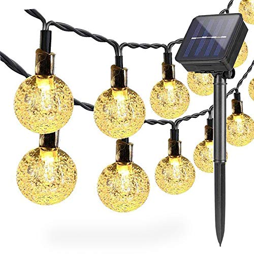 DIWUJI Solar Lichterketten Draussen Garten, 6,5 m 30 LED Wasserdicht Lichterketten Globus Kristallkugel Dekor Festival Bunt Licht für Party Hochzeit Terrasse Weihnachten Dekoration (Warmweiß) von DIWUJI