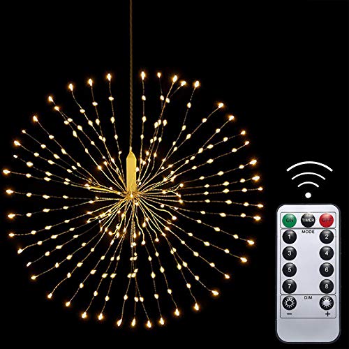 Hängend Feuerwerk Lichterketten 200 LED, IP65 Wasserdicht Kupferkabel, Batteriebetrieben, Kabellos Fernbedienung Blumenstrauß im Freienlicht zum Garten Terrasse Hochzeit Party Weihnachten (Warmweiß) von DIWUJI