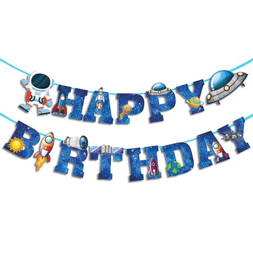 DIWULI, Happy Birthday Astro Weltraum Girlande zum Aufhängen, Spruchband, Wimpel-Kette Schriftzug, Geburtstagsgirlande, Banner Kinder-Geburtstag Junge, Geburtstagsfeier, Motto-Party Deko, Dekoration von DIWULI