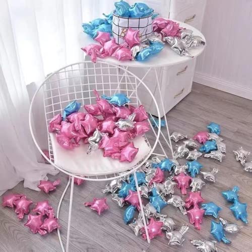 DIWULI 150 Stück Mini-Stern Ballon-Set, Stern-Ballons Silber Blau Rosa zum basteln verschönern Luftballons Folien-Luftballon, DIY Folien-Ballon Kinder-Geburtstag Mädchen Junge Dekoration Geschenk-Deko von DIWULI