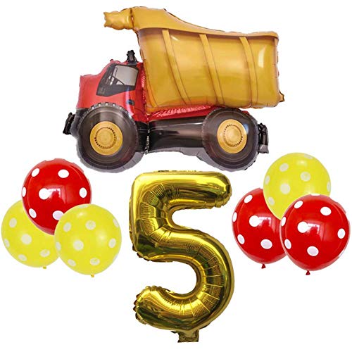 DIWULI Baufahrzeug Bagger Geburtstag Deko 5 Jahre - Geburtstagsdeko Bagger, Baustellen Geburtstagsparty Luftballon, Bagger Deko Kindergeburtstag, Deko Geburtstag Junge, Geburtstagsdeko 5 Jahre Junge von DIWULI