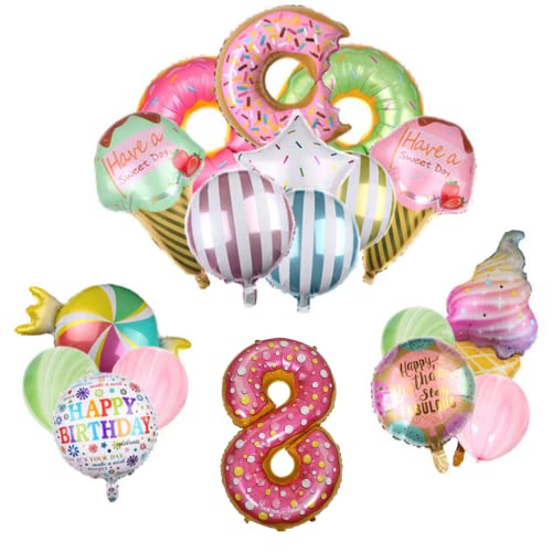 DIWULI Geburtstagsdeko 8 Jahre - Luftballons Donut Eis Set von DIWULI