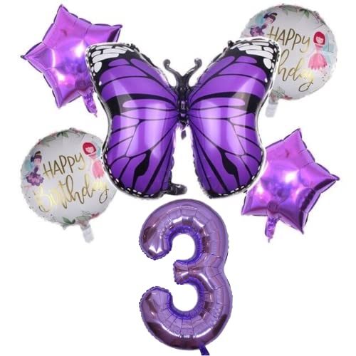 DIWULI Schmetterling Zahl 3 Luftballons - Deko Lila Set von DIWULI