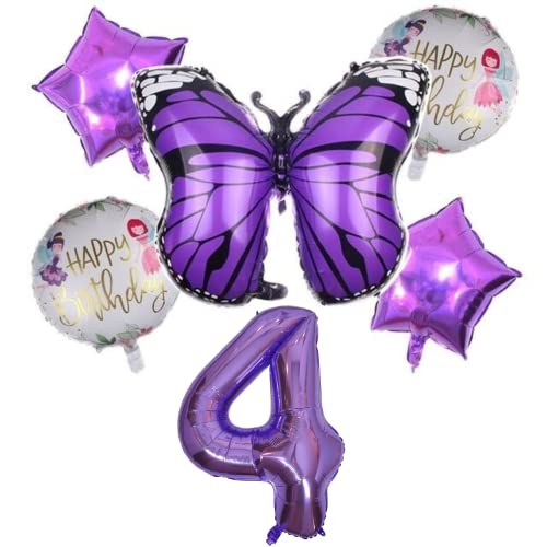 DIWULI Schmetterling Zahl 4 Luftballons - Deko Lila Set von DIWULI