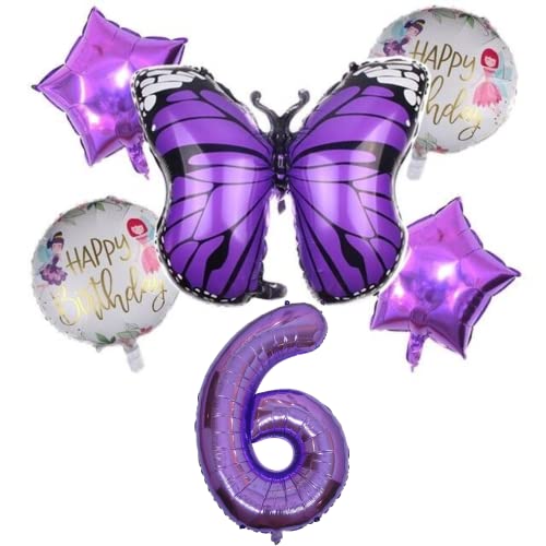 DIWULI Schmetterling Zahl 6 Luftballons - Deko Lila Set von DIWULI