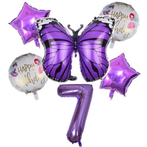 DIWULI Schmetterling Zahl 7 Luftballons - Deko Lila Set von DIWULI