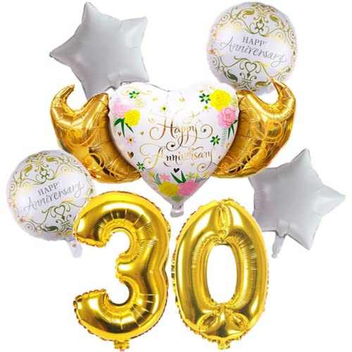 DIWULI Jahrestag Deko Ballon-Set, Happy Anniversary, XL Zahlen-Ballon Gold, Zahl 30, Folien-Ballons 30. Jahrestag, Party Jahr Dekoration, Folien-Luftballons, Geschenk für Sie Ihn, Herz-Ballon Liebe von DIWULI