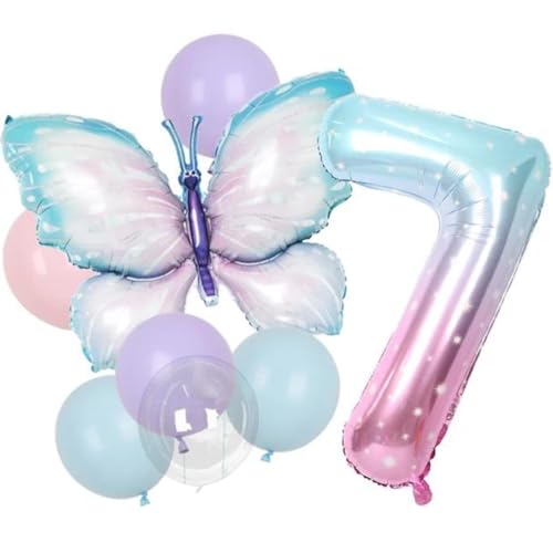 DIWULI Schmetterling Zahl 7 Luftballons - Deko Geburtstag von DIWULI