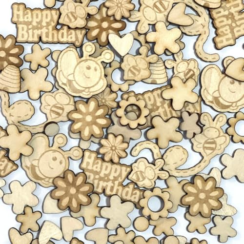 DIWULI Tisch-Konfetti aus Holz Happy Birthday Biene Blumen Set | Made in Germany | 100 Teile | Tisch-Konfetti für Kinder-Geburtstag Junge Mädchen | Geburtstagsdeko von DIWULI