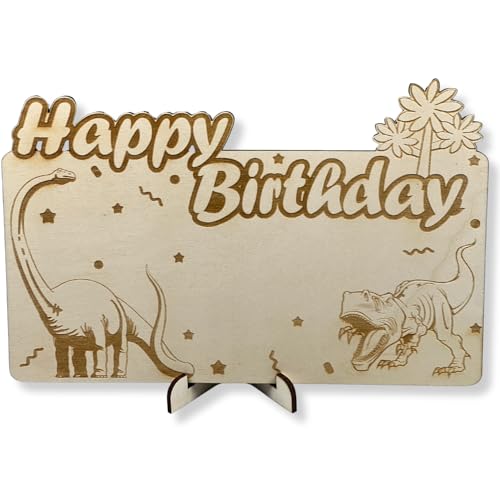 DIWULI Tischschild Happy Birthday Dinosaurier | zum Aufstellen auf Tisch | Made in Germany | Tisch-Deko für Kinder-Geburtstag Junge Mädchen | Dekoration Dino Langhals-Dino Tyrannosaurus Rex von DIWULI