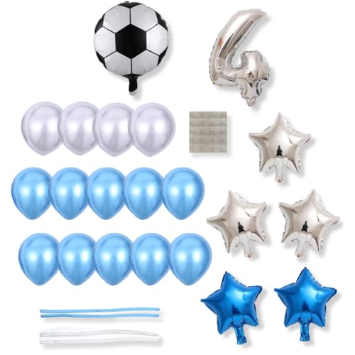 DIWULI großes Fussball Ballon-Set Zahl 4 • Fußball-Geburtstag Luftballons • Geburtstagsdeko Geburtstagsballons Party-Deko • 4. Kinder-Geburtstag Junge Mädchen • Folien-Ballons Zahlen-Ballon von DIWULI