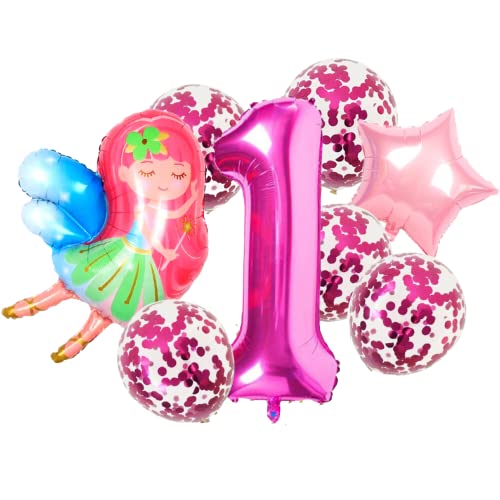 DIWULI Feen Geburtstag Deko 1 Jahr, Feen Deko Ballon-Set, XXL Zahlen-Ballon Zahl 1 pink, Folien-Ballon Latex-Ballons Konfetti 1. Kinder-Geburtstag Mädchen Motto-Party Party-Deko Dekoration Nr Nummer von DIWULI