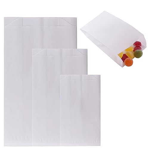 DIY-24H | 3 verschiedene Größen wählbar | Papiertüten Farbe Weiss Geschenktüten Papier, Kleine Tüten Süßigkeiten, Kraftpapiertüten, Plätzchentüten, Brottüten, Brötchentüten (120x210x45mm, 500 Stück) von DIY-24H