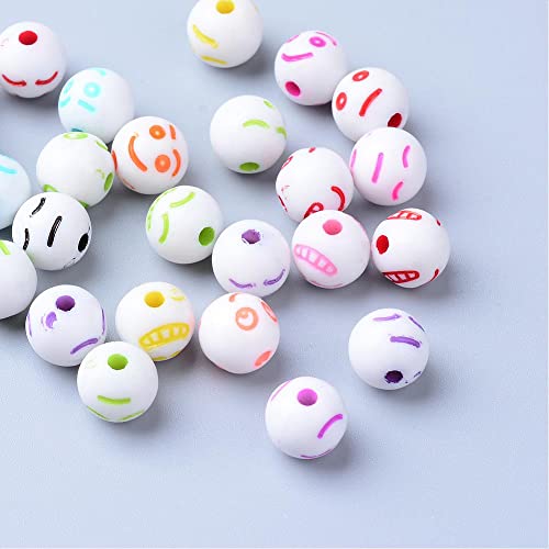 50 bunte Kunststoffperlen 7mm mit bunten Gesichtern Smiley Emoji DIY Express GmbH Perle Perlenkette von DIY Express