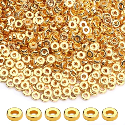 1500 Stück 6 mm große, flache, runde Abstandshalter-Perlen, Scheibe, lose Schmuckherstellung, Perlen für DIY-Armbänder, Halsketten, Ohrringe, Bastelbedarf von DECYOOL