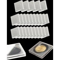 20pcs Coin Collection Box Square Coin Capsule Transparent Plastic Coin Holder Storage Container With Spacers Scratch-resistant