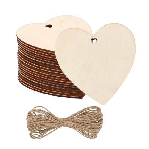 20pcs Holzherzen Deko,10cm Holzherzen Zum Beschriften Holz Herzen Deco Scheiben mit 10m Jute Schnur,Holzherzen Scheiben für Weihnachten,DIY,Kunsthandwerk, Kinder Geschenkanhänger,Kartenherstellung von Holzherzen Deko