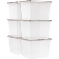 36 Quart Snap Top Clear Plastic Storage Box, Gray, Set of 6