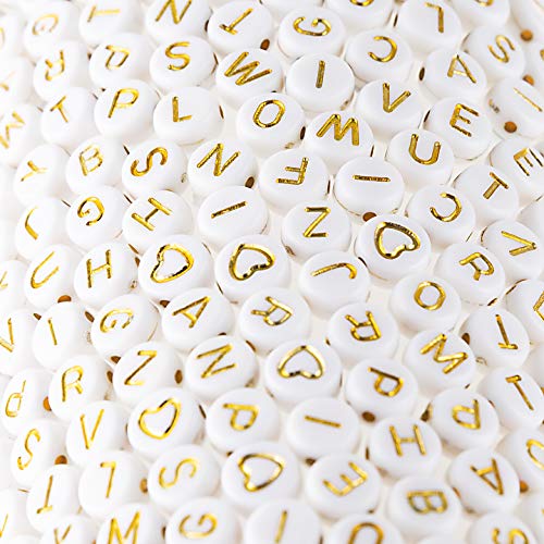 500 Stück Acryl-Alphabet-Buchstaben-Perlen, Gold auf Weiß, Namensarmbänder für Schmuckherstellung (Goldweiß) (Goldweiß) von Gxueshan