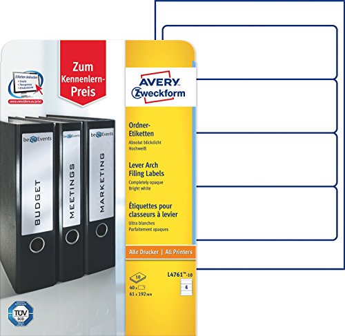 Avery Zweckform L4761-10 Ordner-Etiketten (A4, Rückenschilder, 5x 40 Stück, 192 x 61 mm) 5x 10 Blatt weiß