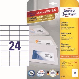 Avery Zweckform Universal-Etiketten ultragrip 70x37 mm VE=720 Etiketten / 30 Bogen weiß von AVERY Zweckform