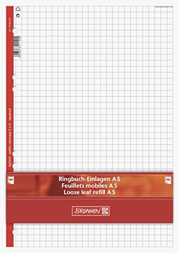 BRUNNEN 1066332 Ringbuch-Einlage, A5, 70 g/qm, Mehrfachlochung, kariert, 100 Blatt, weiß (2er Pack)