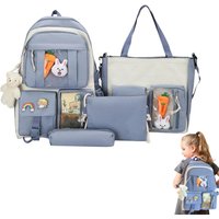 Backpack For School Aesthetic 4 Pieces Kawaii Backpack Set Shoulder Bag Pencil Bag Waist Bag Set With Cute Pins And Pendants For