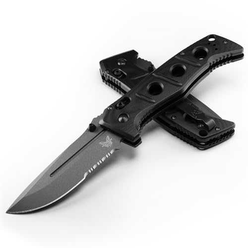 Benchmade - 275SGY-1 Adamas Messer, Drop-Point-Klinge, Wellenschliff, schwarzer G10-Griff von Benchmade