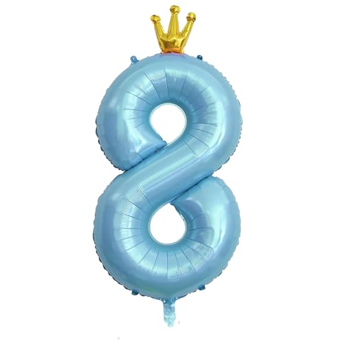 Birthday Nummer 8 Luftballon,8. Geburtstag Ballon 40 Zoll Folienballon Giant Helium Folie Nummer Ballons Digital Ballon mit Stern Krone für Jungen Mädchen Jahrestag Graduierung Dekoration Party Blau von Jieddey