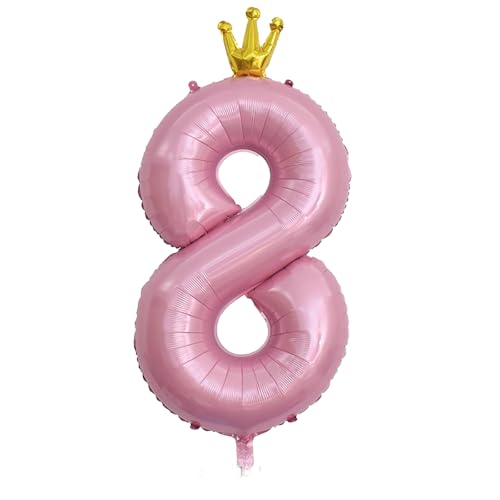 Birthday Nummer 8 Luftballon,8. Geburtstag Ballon 40 Zoll Folienballon Giant Helium Folie Nummer Ballons Digital Ballon mit Stern Krone für Jungen Mädchen Jahrestag Graduierung Dekoration Party Rosa von Jieddey