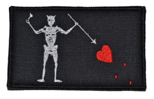 Blackbeard Edward Teach Pirate Flag 3.75x2.25 Military Patch / Morale Patch - Black by Tactical Gear Junkie von Tactical Gear Junkie