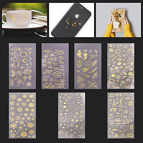 DIKEBAO 7 Blatt Gold Scrapbooking Sticker Fotoalbum Goldfolie Aufkleber Selbstklebende Buchstaben Sticker Goldsterne Aufkleber Goldschrift 7 Style Aufkleber Gold für DIY Tagebuch Fotoalbum Notizbuch von DIKEBAO