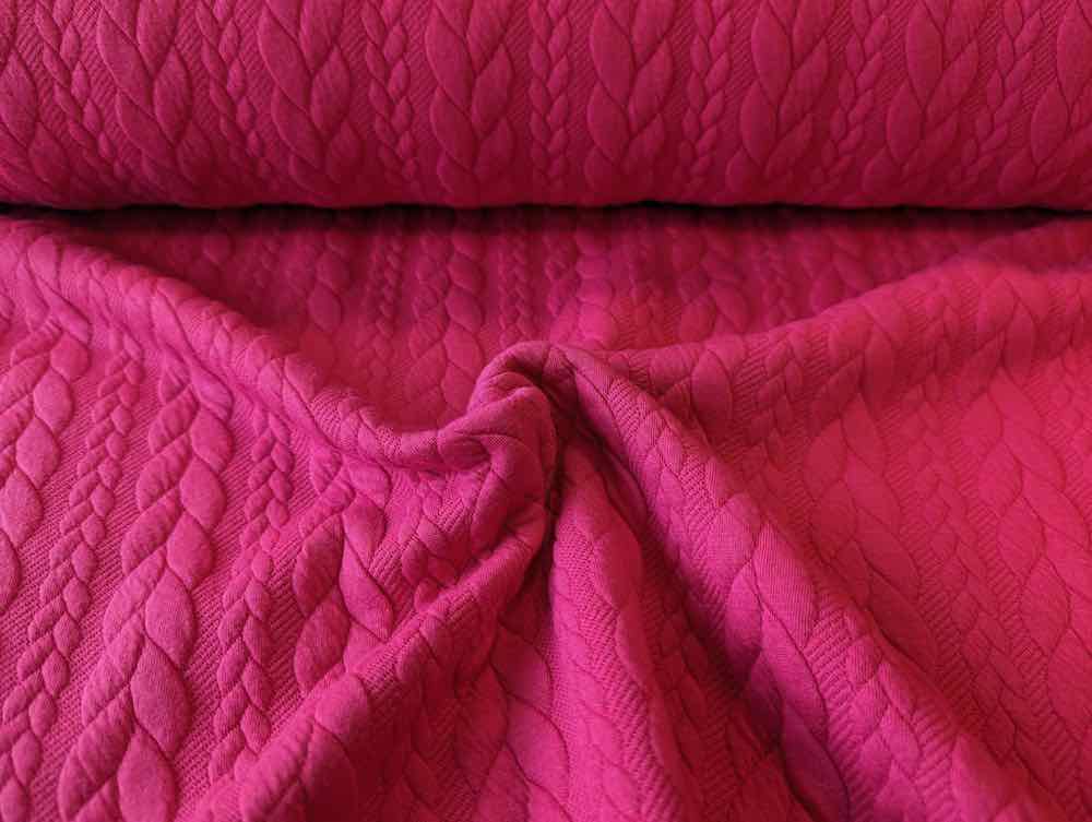 Dehnbarer Strickstoff mit Zopfmuster, Pink - 200 cm