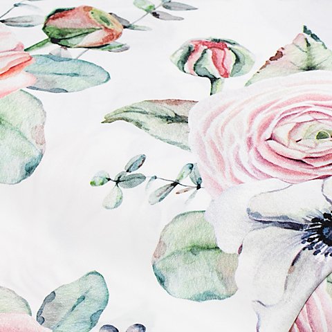 Deko-Satin "Anemonen", offwhite/rosa